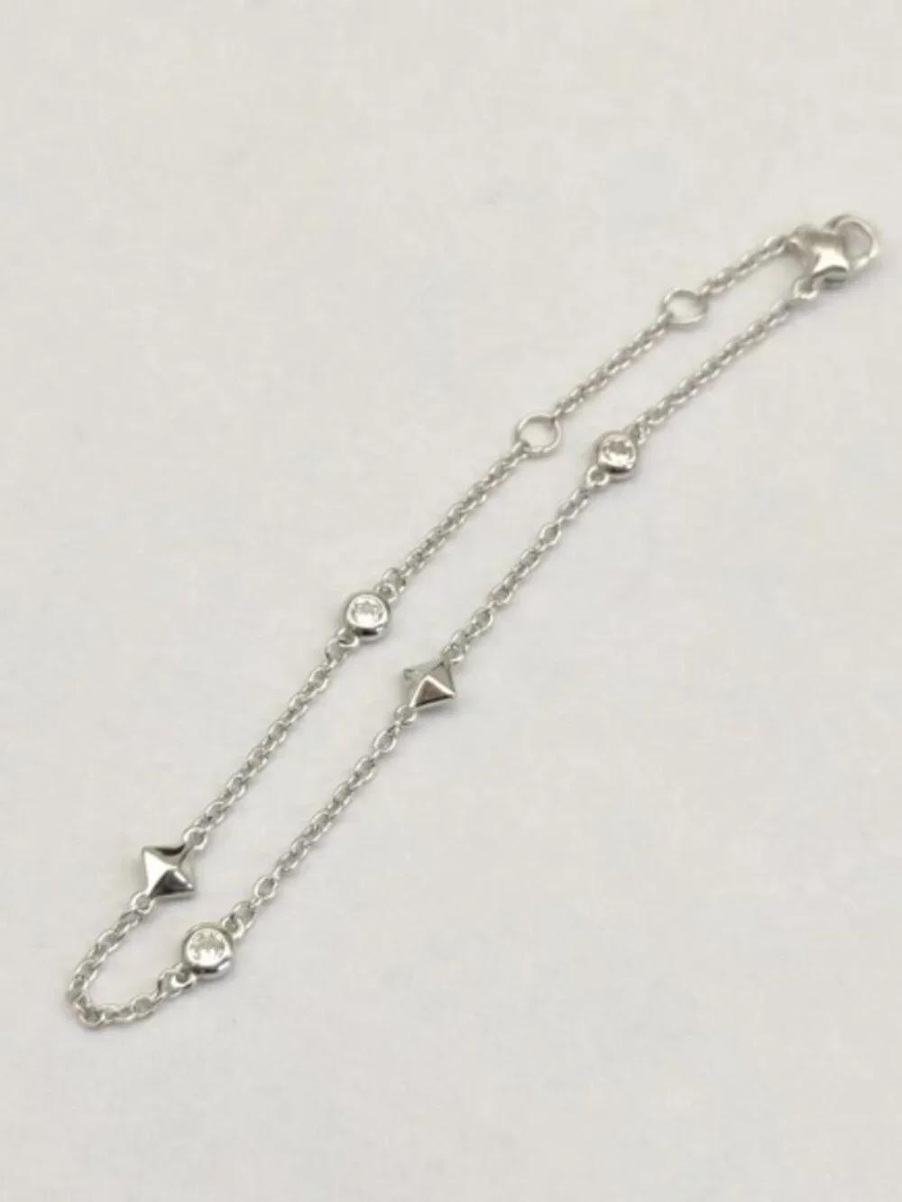 David Yurman Silver Station Bracelet with White Gem Accents